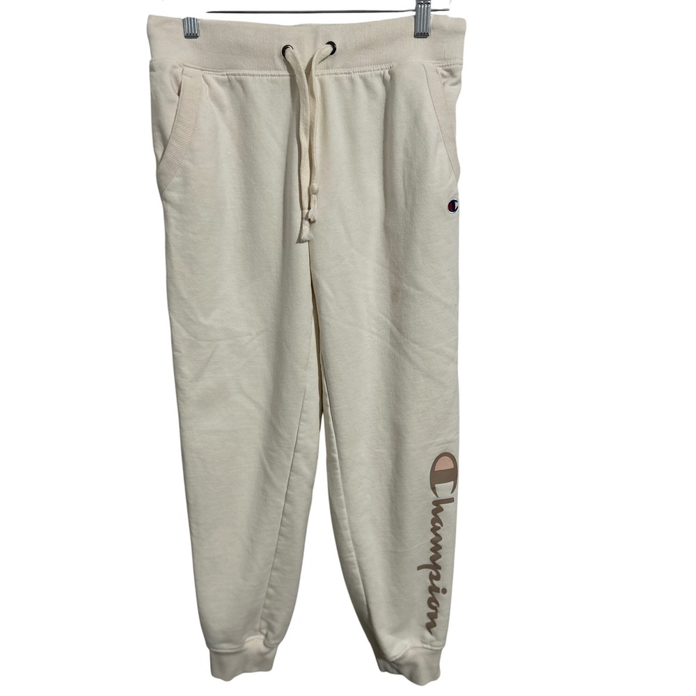 Champion Cream‎ Colored Joggers with Brown and Pink Logo Women's Size Small